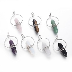 Смешанные камни Большие подвески с заостренным концом из натуральных и синтетических камней, с латунной фурнитурой , пуля, платина, 57.5~59x33.2~34x12~12.5 мм, отверстие : 7.5~8x5 мм