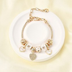 Золотой Сплав эмаль европейские бусины браслеты с подвесками, браслеты из змеиной цепи для женщин, сердце, со смолевыми бусинами, без свинца и без кадмия, золотые, 7 дюйм (17.9 см)