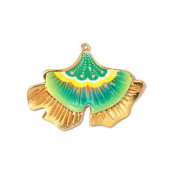 Лайм Печатные 304 подвески из нержавеющей стали, очарование листьев лотоса, реальный 18 k позолоченный, ионное покрытие (ip), долговечный, желто-зеленые, 37x28 мм, отверстие: 1.40 мм