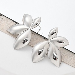 Платина Серьги-гвоздики из латуни в форме листа, без свинца и без кадмия, долговечный, стойки покрытие, платина, 34.5x26 мм