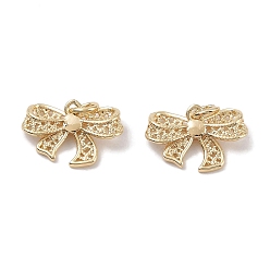 Настоящее золото 18K Латунь прелести, бантом прелести, без кадмия, без никеля и без свинца, реальный 18 k позолоченный, 11x16x3.5 мм, отверстие : 3 мм