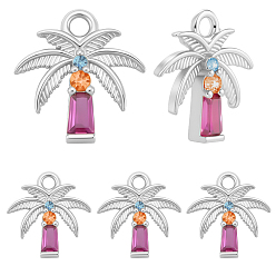 Platinum 10Pcs Brass Micro Pave Cubic Zirconia Pendants, Coconut Tree Charms, Platinum, 9.5x9.5x2mm, Hole: 1.2mm