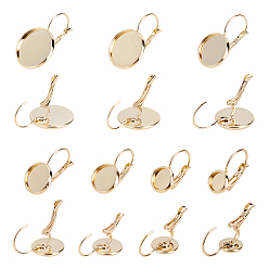 Golden 14Pcs 7 Style Flat Round 304 Stainless Steel Leverback Earring Settings, Golden, 2pcs/style