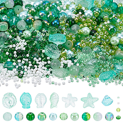 Зеленый Стеклянные бусины, смешанный стиль, разнообразные, зелёные, 2~14x2~14x1~9 мм, отверстие : 0.8~1.5 мм