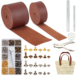 Coconut Brown DIY Jewelry Making Kits, including PU Leather Ribbon, Round Iron Rivets Kits, Coconut Brown, 25mm