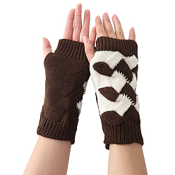 Coffee Polyacrylonitrile Fiber Yarn Knitting Fingerless Gloves, Two Tone Winter Warm Gloves with Thumb Hole, Coffee & White, 200x100mm
