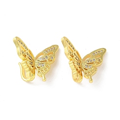 Настоящее золото 18K Латунные микропаве прозрачные подвески с фианитом, бабочки прелести, реальный 18 k позолоченный, 15x20x8.5 мм, отверстие : 1.5 мм
