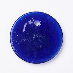 Blue Handmade Lampwork Evil Eye Pendants, Flat Round, Blue, 35x6mm, Hole: 4mm