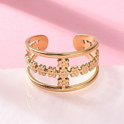 Золотой Крест 304 открытые манжетные кольца из нержавеющей стали, ионное покрытие (ip), золотые, 12 мм, внутренний диаметр: регулируемый