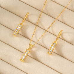 Золотой Комплекты из латунных подвесок-колье и серег-колец с микропаве из прозрачных кубических цирконий, золотые, 400 мм