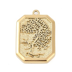 Настоящее золото 18K 304 подвески из нержавеющей стали, прямоугольник с подвеской в виде дерева, ионное покрытие (ip), реальный 18 k позолоченный, 29x20x3.5 мм, отверстие : 1.8 мм