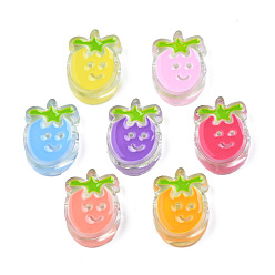 Mixed Color Transparent Acrylic Enamel Beads, Strawberry, Mixed Color, 25x18x8mm, Hole: 3.5mm