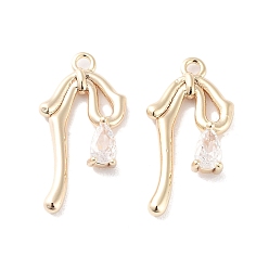 Real 18K Gold Plated Glass Pendants, with Brass Findings, Bowknot Charm, Real 18K Gold Plated, 20.5x10x3mm, Hole: 1.4mm