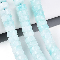 Светло-голубой Окрашенные природные белый нефрит бисер пряди, диск, Heishi бусы, светло-голубой, 10~10.5x4.5~6.5 мм, отверстие : 1~1.2 мм, около 60~78 шт / нитка, 14.57~15.16'' (37~38.5 см)