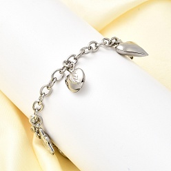 Нержавеющая Сталь Цвет 304 из нержавеющей стали шарм браслеты, цветок, сердце и фрукты, цвет нержавеющей стали, 7-1/2 дюйм (19.1 см)