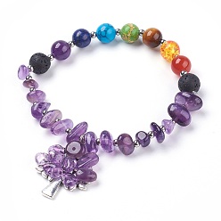 Amethyst Tibetischen Stil Legierung Charme Armbänder, mit natürlichem Amethyst und gemischten Steinperlen, Baum des Lebens, 2-1/8 Zoll (5.3 cm)