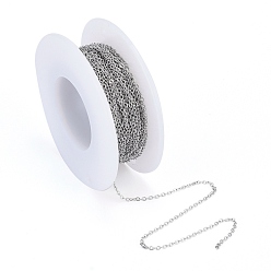 Stainless Steel Color 304 Stainless Steel Cable Chains, Soldered, with Spool, Flat Oval, Stainless Steel Color, 1.6x1.3x0.3mm, about 32.8 Feet(10m)/roll