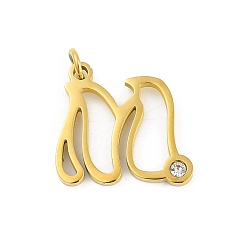 Letter M 304 подвески из нержавеющей стали, с кубического циркония, подвески-буквы с соединительными кольцами, реальный 18 k позолоченный, Буква М, 18.5x20x2 мм, отверстие : 3 мм