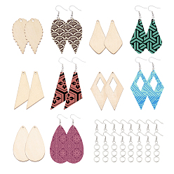 Платина Сделай сам серьги, с деревянными большими подвесками, железные кольца и серьги, платина