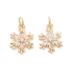 Снежинка Латунные микро проложить кубического циркония подвески, реальный 14 k позолоченный, снежинка, 18x11x3 мм, отверстие : 3.5 мм