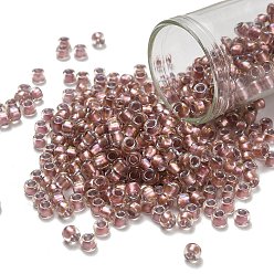 (267) Inside Color Crystal/Rose Gold Lined Тохо 6/0 круглые бусины, японский бисер, (267) внутри цветной кристалл / розовое золото на подкладке, 4 мм, отверстие : 1.5 мм, Около 840 шт / 50 г