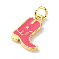 Deep Pink Rack Plated Brass Enamel Charms, with Jump Ring, Long-Lasting Plated, Lead Free & Cadmium Free, Real 18K Gold Plated, Cowboy Boot Charm, Deep Pink, 14x11x1.5mm, Hole: 3.4mm