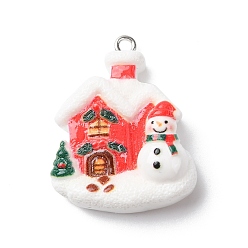Дом Рождественские подвески из непрозрачной смолы, с железной платиной петлей, дом, 31x25x10 мм, отверстие : 2 мм