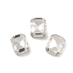 Прозрачный Шить на горный хрусталь, многожильных ссылки, стекло горный хрусталь, с настройками латуни, аксессуары для одежды, граненые, восьмиугольник, платина, прозрачные, 10x8x5 мм, отверстие : 0.8~1 мм