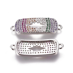 Платина Соединители из латуни с микропаве и кубическим цирконием, прямоугольные, красочный, платина, 9x26x2.2 мм, отверстие : 1.2 мм