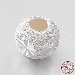 Silver Fancy Cut Textured 925 Sterling Silver Round Beads, Silver, 4mm, Hole: 1.5mm