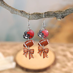 Rugby Акриловые серьги болтаться, платина, бантом, спортивная тема, регби, 70x15 мм