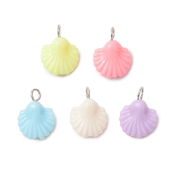 (52) Непрозрачная лаванда Подвески из пластика в форме ракушки, с железными петлями, платина, разноцветные, 18.5x13.5x6.5 мм, отверстие : 2.8 мм