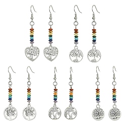 Mixed Shapes Серьги с подвесками из сплава «Древо жизни», Длинные женские серьги-капли из синтетических и натуральных драгоценных камней с бисером, разнообразные, 62~63x15~16.5 мм