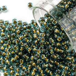 (1014) Gold Lined Aqua Luster TOHO Round Seed Beads, Japanese Seed Beads, (1014) Gold Lined Aqua Luster, 8/0, 3mm, Hole: 1mm, about 1110pcs/50g