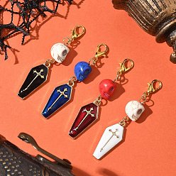 (52) Непрозрачная лаванда 4 шт. подвесные украшения в виде ракушек из синтетической бирюзы, с подвесками-крестиками из эмалевого сплава и карабинами-застежками, разноцветные, 59.5 мм