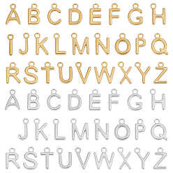 Couleur Dorée & Acier Inoxydable 52 pièces 2 sacs 2 couleurs 304 pendentifs en acier inoxydable, lettre a ~ z, or et acier inoxydable Couleur, 9~9.5x2~8.5x2mm, Trou: 1.2mm, 1 sac / couleur, 26 pcs /sachet 