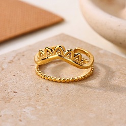 Crown 304 Stainless Steel Cuff Open Rings, Golden, Crown, Inner Diameter: 15~20mm