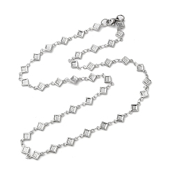 Stainless Steel Color Non-Tarnish 304 Stainless Steel Rhombus Link Chain Necklaces, Stainless Steel Color, 19.96 inch(50.7cm)