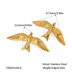 Настоящее золото 18K Серьги-гвоздики в виде птиц из нержавеющей стали для женщин, реальный 18 k позолоченный, 21x47.3 мм