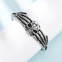 Античное Серебро 316 браслеты-манжеты из хирургической нержавеющей стали, череп, античное серебро, внутренний диаметр: 2.42 дюйм (6.15 см)