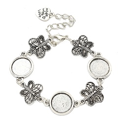 Бабочка Изготовление браслета-цепочки из антикварного посеребренного сплава, подходит для кабошонов, бабочка, 6-1/2 дюйм (16.5 см), лоток : 12 мм