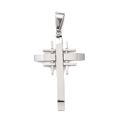 Нержавеющая Сталь Цвет 304 из нержавеющей стали большие кулоны, амулеты с иерусалимским крестом, цвет нержавеющей стали, 55.5x34x3.5 мм, отверстие : 12x5.5 мм