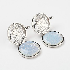 Опал Opalite подвески, С выводами медальона из медных рассеивателей, плоские круглые с деревом, платина, 31x25x8 мм, отверстие : 4 мм