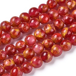 Rot Clinquant Steinperlen aus synthetischem Gold, gefärbt, Runde, rot, 6 mm, Bohrung: 1.2 mm, ca. 64~65 Stk. / Strang, 15.15 Zoll (38.5 cm)