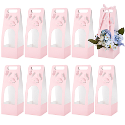 Pink Бумажные цветочные коробки с бабочками, складные картонные подарочные коробки, Коробки для упаковки букетов свежих цветов с окошком., розовые, 12x12x34.5 см