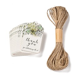 Flower Paper Hang Gift Tags, with Jute Twine, Thanksgiving Themed, Flower Pattern, 7x4x0.03cm, Hole: 5mm, 50pcs/bag