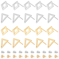 (52) Непрозрачная лаванда 40 шт. 4 стиль 201 фурнитура для сережек-гвоздиков из нержавеющей стали с отверстием, 304 штифты и ушные гайки из нержавеющей стали, овальный и ромб, золотые и нержавеющая сталь цвет, 9.5~10x9~9.5 мм, отверстие : 1 мм, штифты : 0.8 мм, 10 шт / стиль