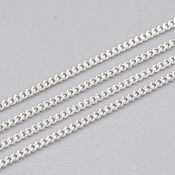 Серебро Железа обуздать цепи, с катушкой, пайки, серебряный цвет гальваническим, 1.6x1.2x0.3 мм, Около 100 ярдов / рулон