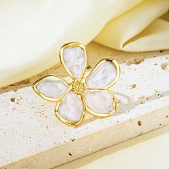 Золотой 304 открытые кольца манжеты из нержавеющей стали, с эмалью, цветок, золотые, 37.5x33.5 мм