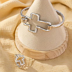 Платина Браслеты и кольца из сплава с крестообразными звеньями, платина, внутренний диаметр: 65 мм и 17 мм